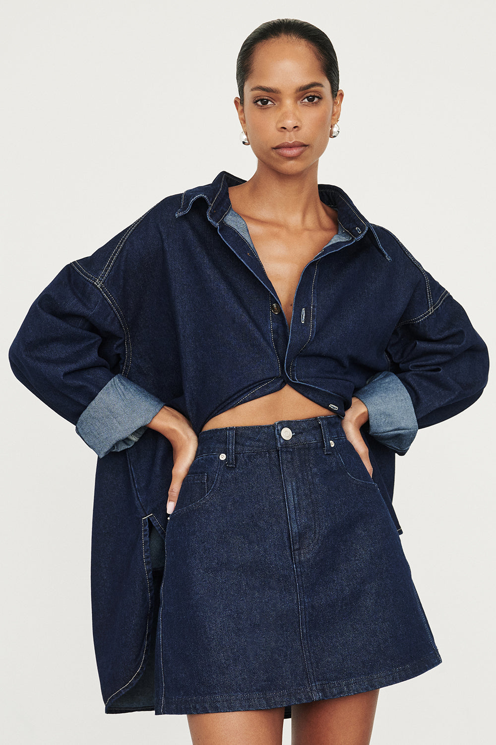 Mason High Rise Indigo Denim Mini Skirt with Pockets