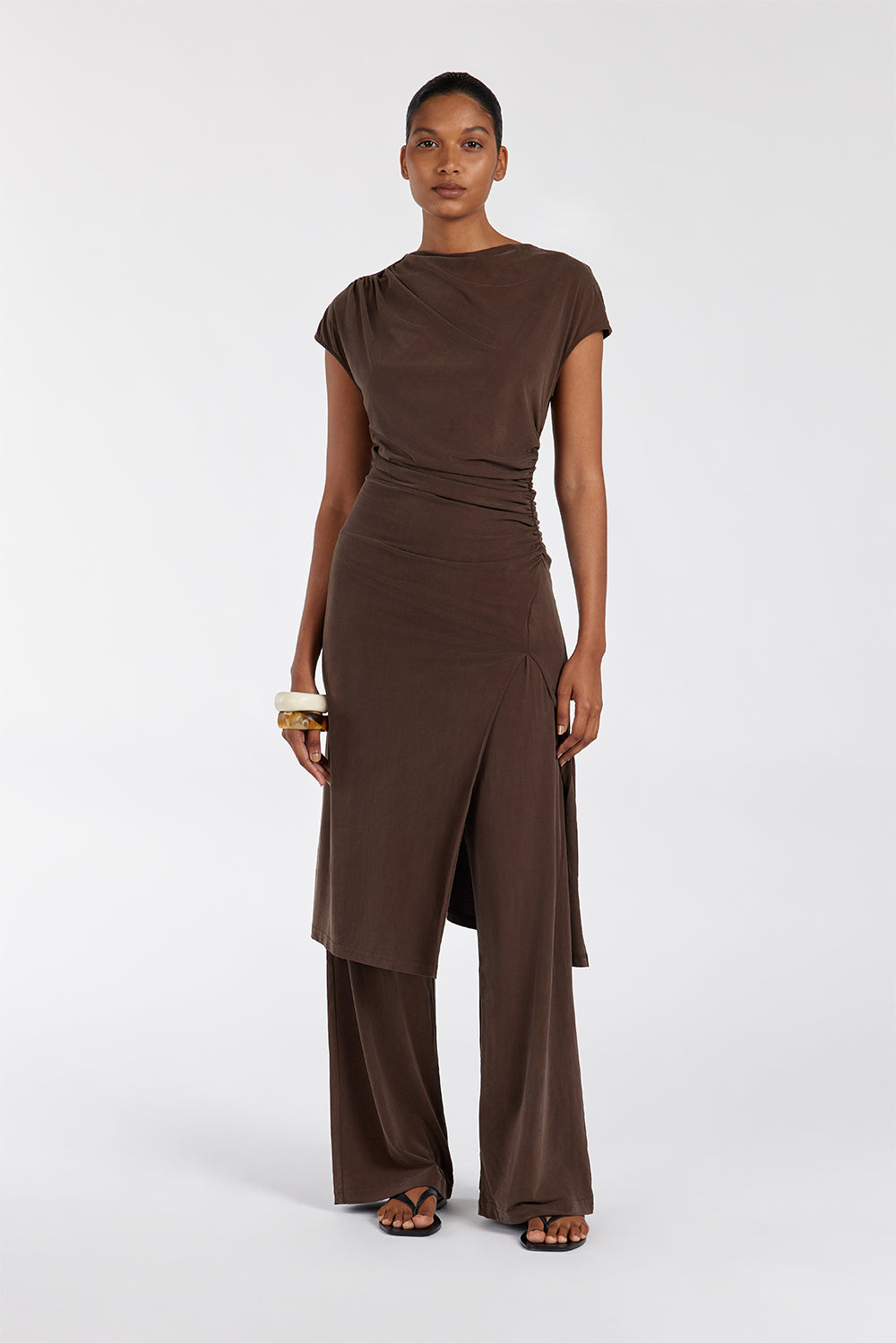 Rio Bitter Chocolate Wide Leg Pants - High Rise Modal Jersey