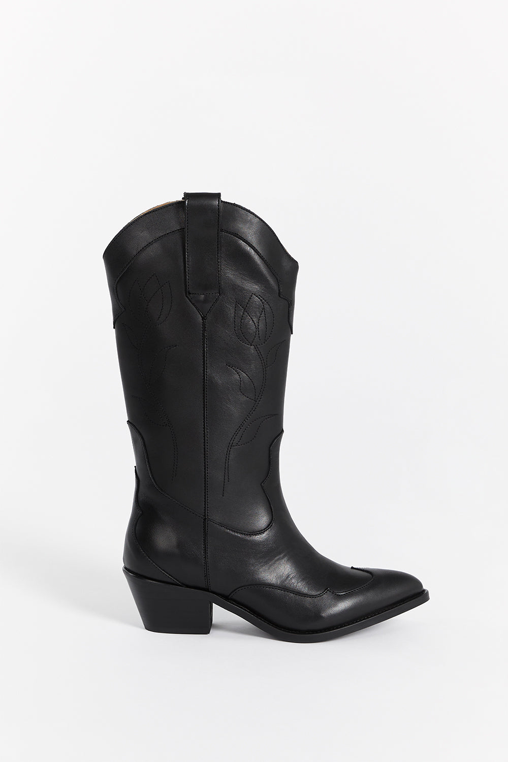 ALOHAS Liberty Black Leather Cowboy Boots with Pointed Toe