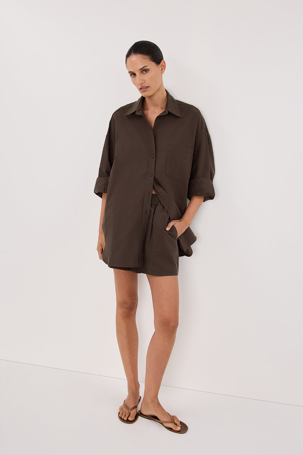 DISSH Rhea Bitter Chocolate Cotton Boxer Shorts with Pockets