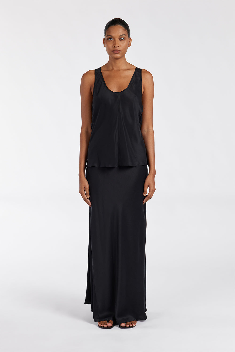 Black Silk Midi Skirt - Colette Bias Cut with Invisible Zip