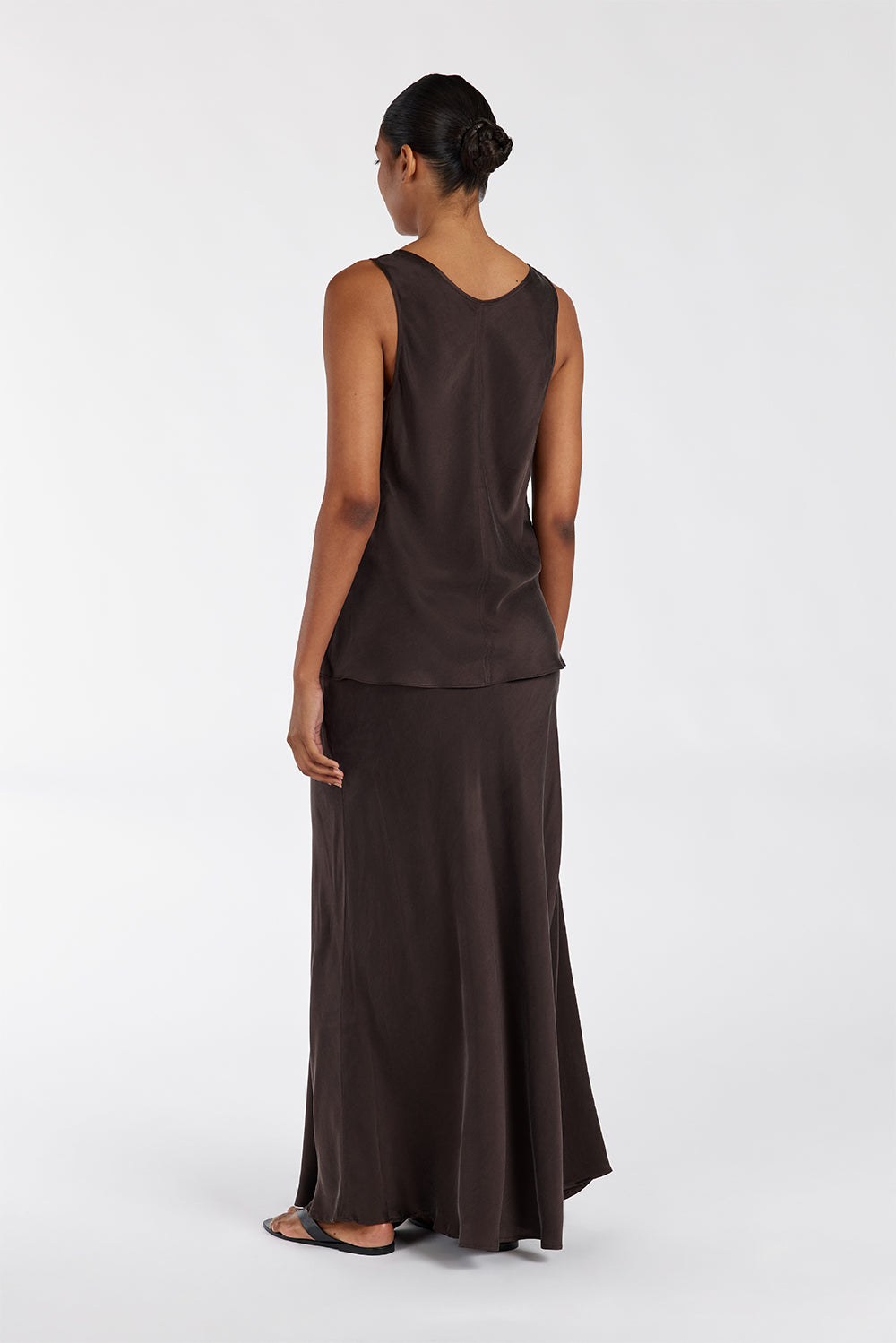 Colette Bitter Chocolate Silk Midi Skirt - Bias Cut