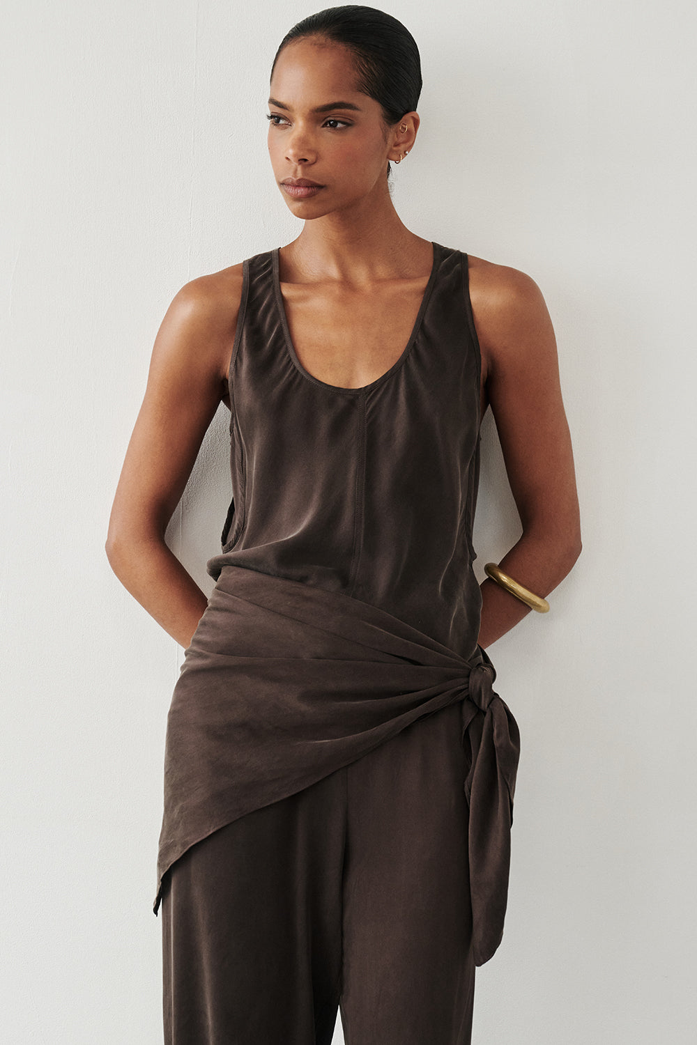 Colette Silk Cami Top - Bitter Chocolate & Relaxed Fit