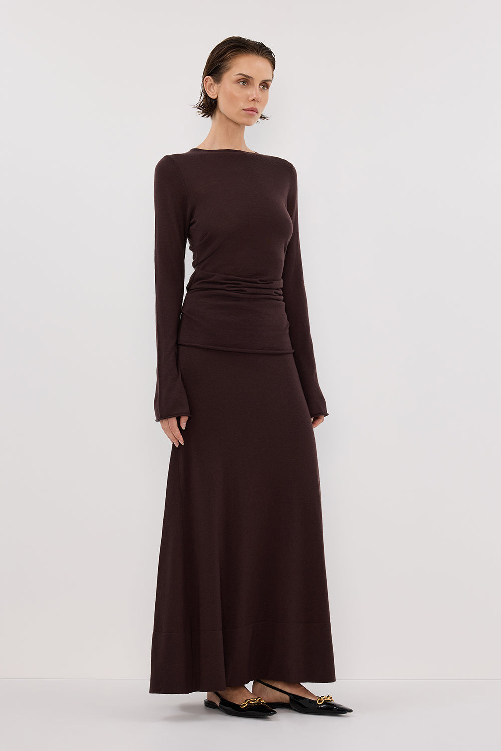 Nico Bitter Chocolate Merino Wool Knit Top - Long Sleeve Relaxed Fit