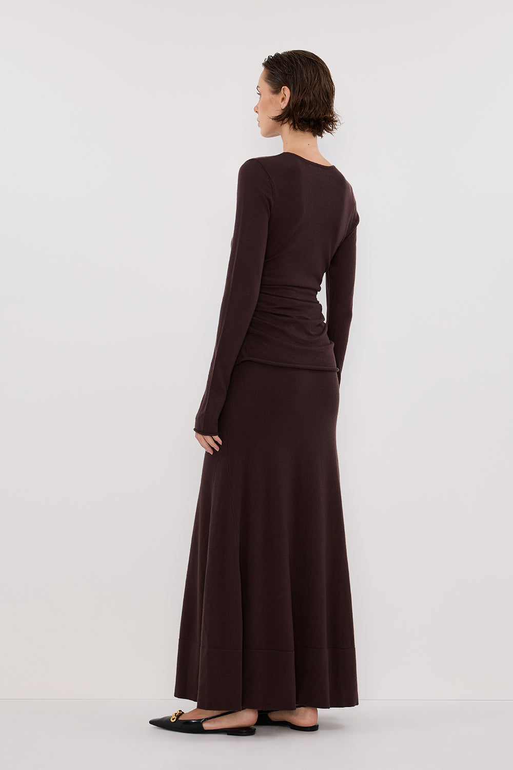 Nico Bitter Chocolate Merino Wool Knit Top - Long Sleeve Relaxed Fit
