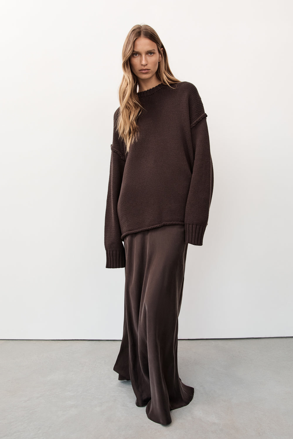 Roy Chunky Knit Longline Jumper - Relaxed Wool Crew Neck Sweater
