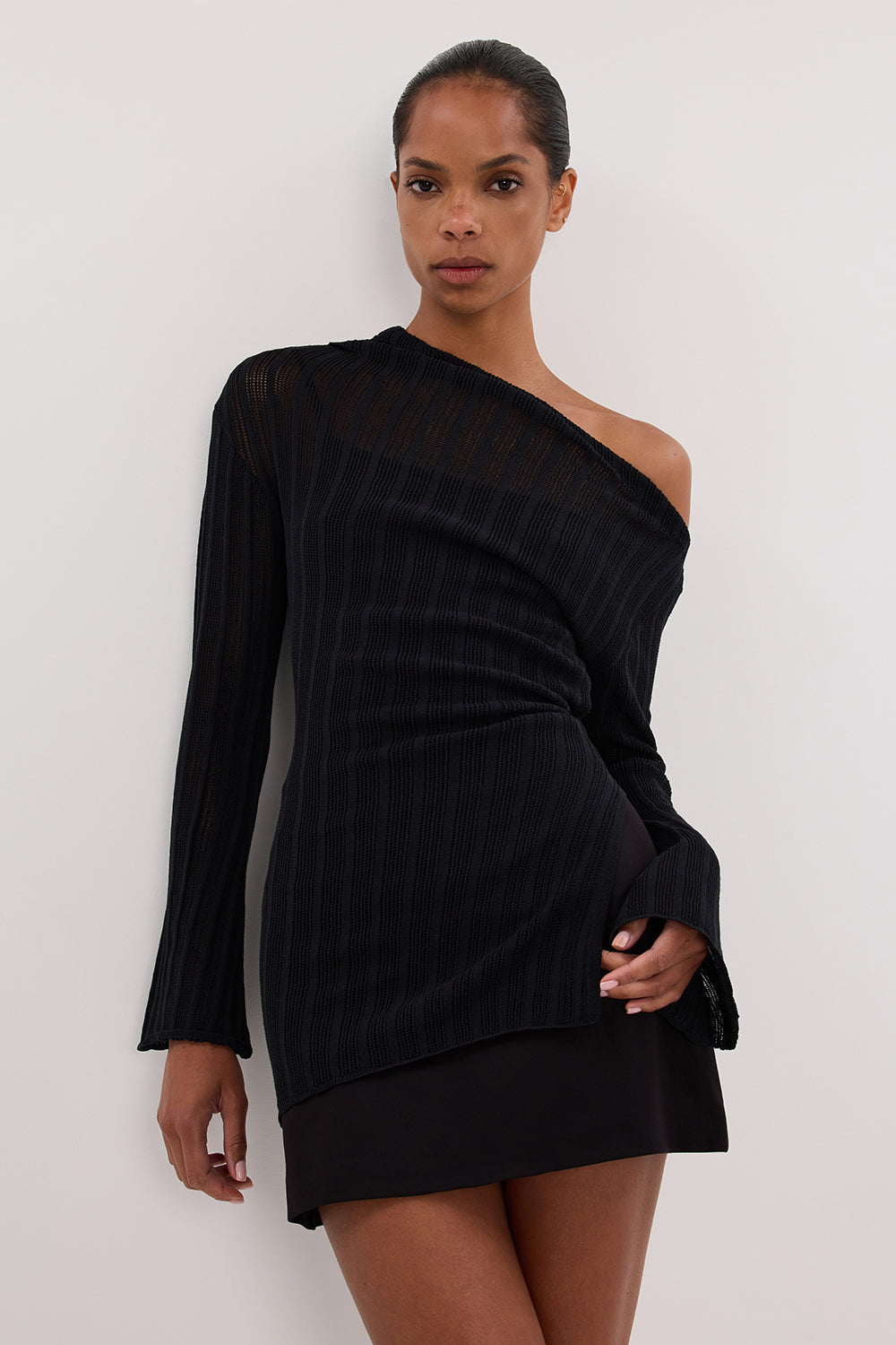 High Rise Black Skort with Concealed Shorts - A-Line Silhouette