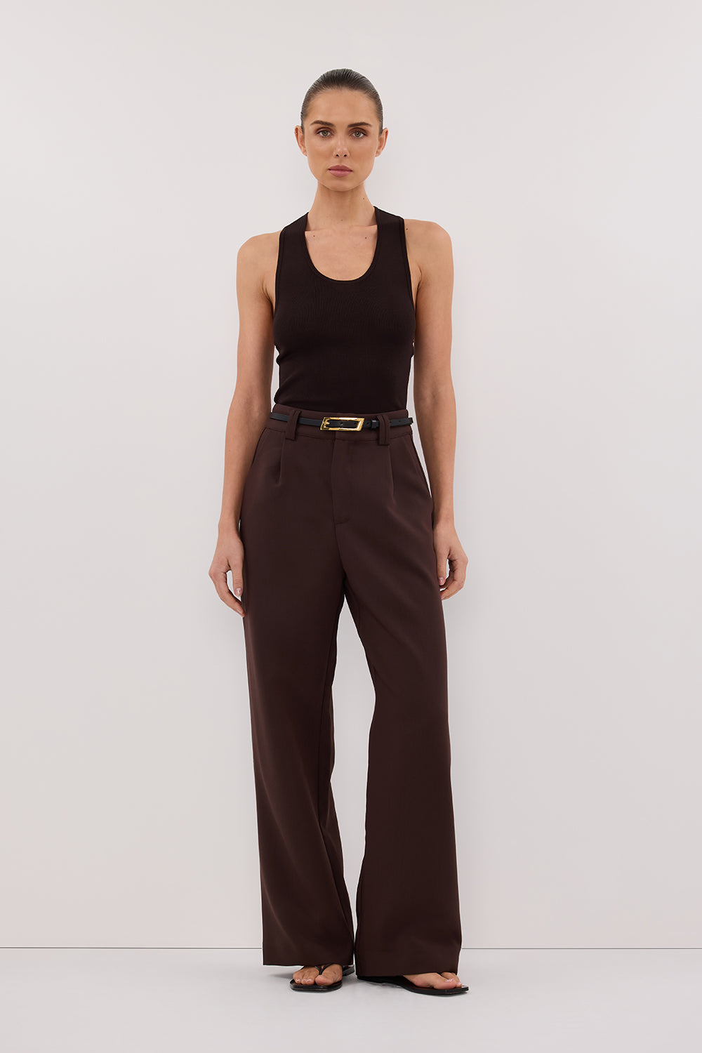 ELLE High Waist Straight Leg Dark Chocolate Pants