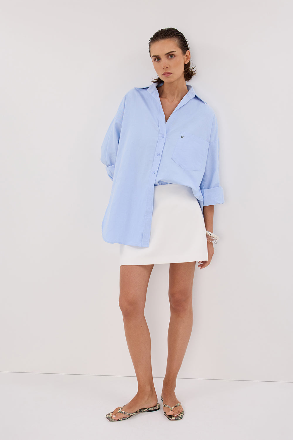 DISSH Rhea Blue Oversized Cotton Shirt – Long Sleeve Button-Up