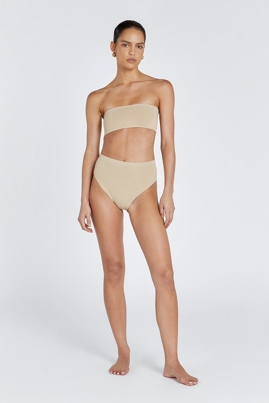 Beige Bandeau Top - Stretchy Knit Strapless Bralette