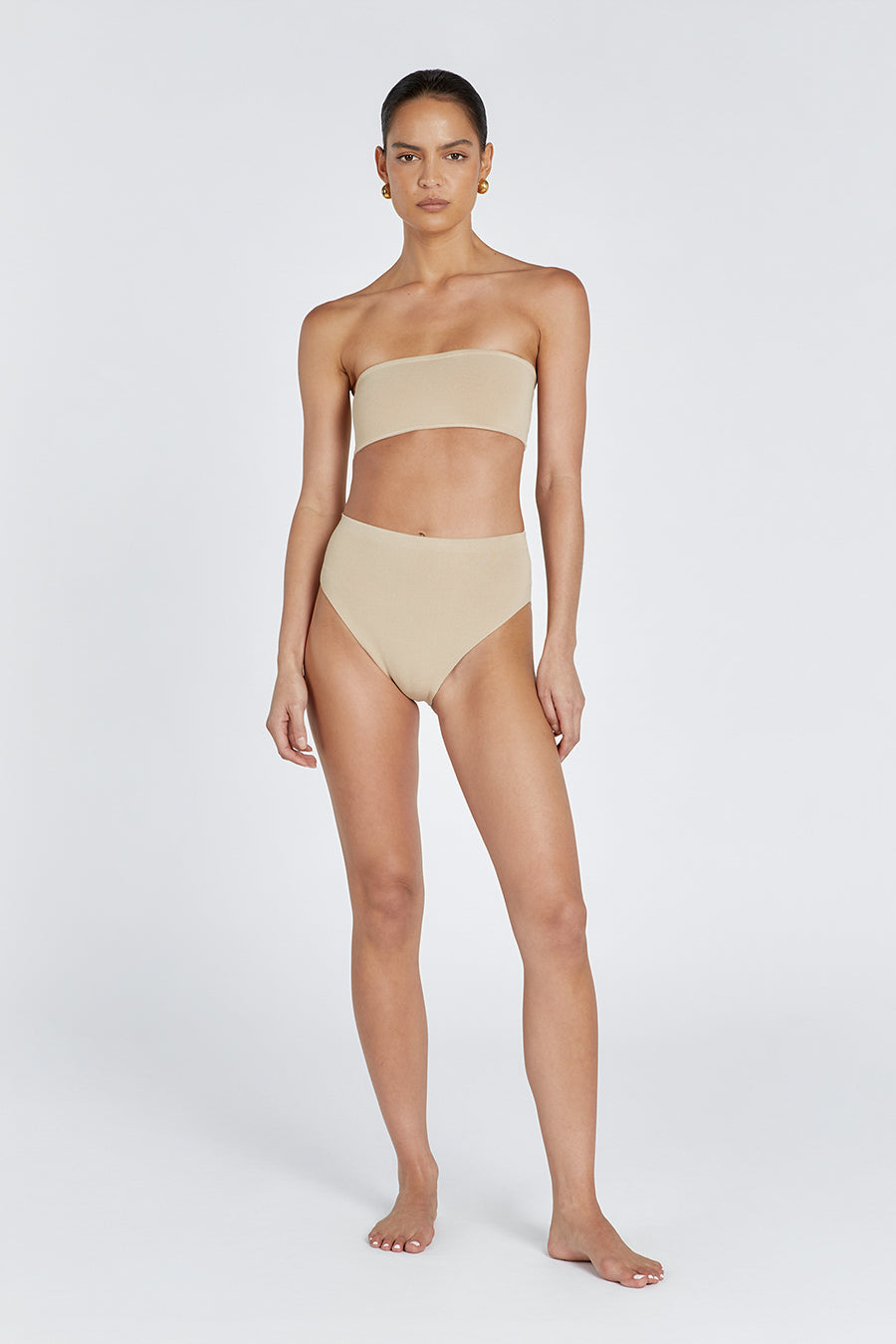 Beige High Waist Briefs - Lightweight Stretchy Knit Underwear