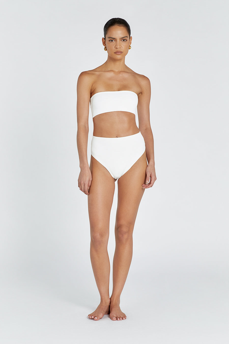 High Waist Off White Briefs - Stretchy Knit, Invisible Seam