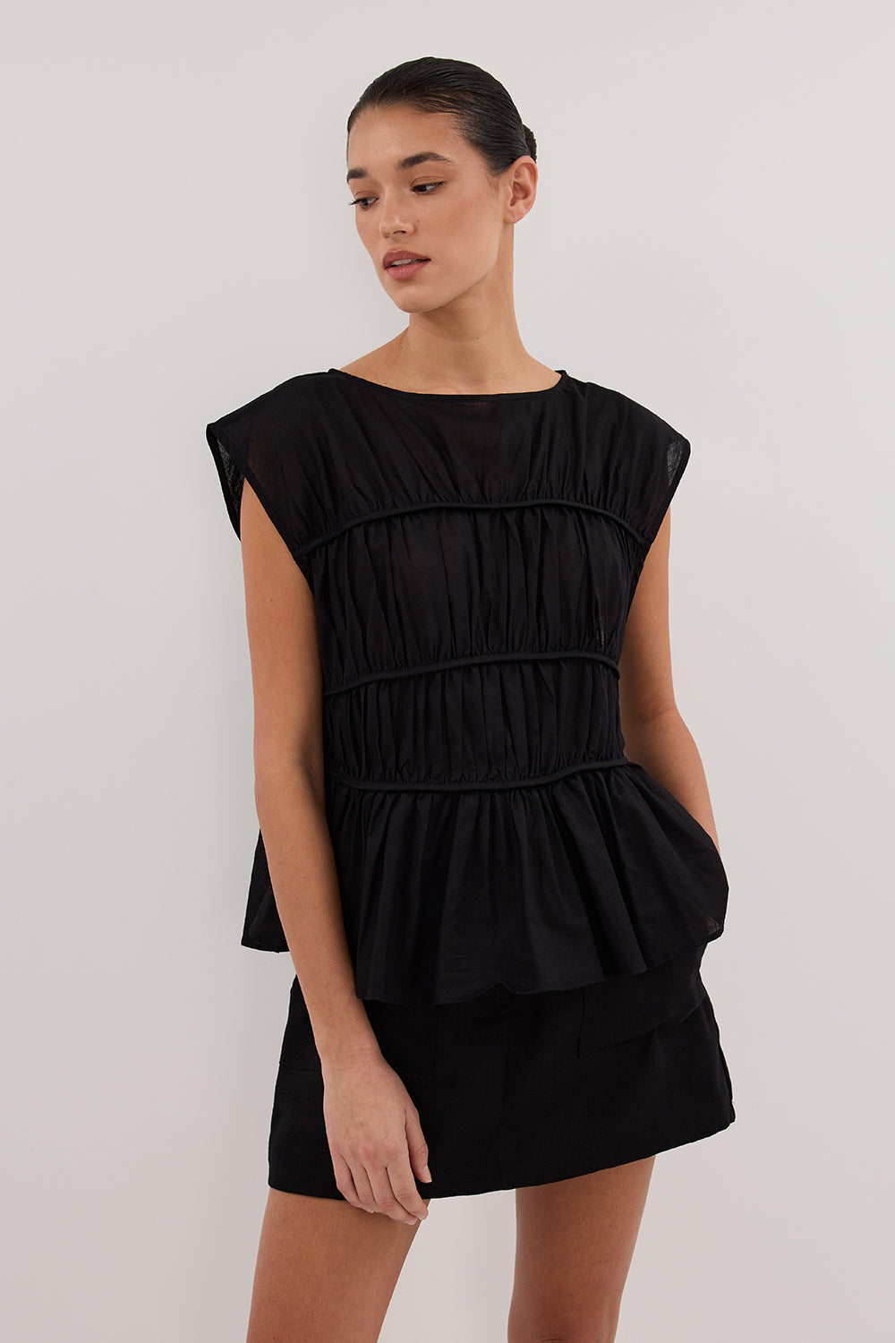 Black Linen Skort with Concealed Shorts - High Waisted & Pockets