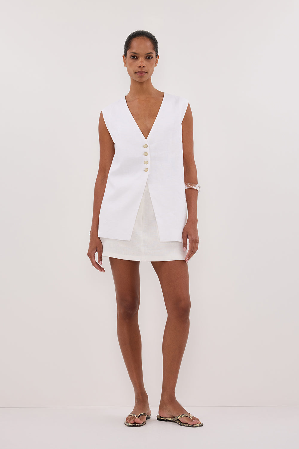 EVA High Waisted Linen Skort with Pockets – Off White