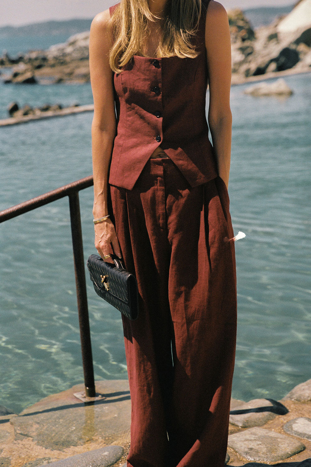 Fran Sahara Linen Wide Leg Pants with Pockets & Pleats