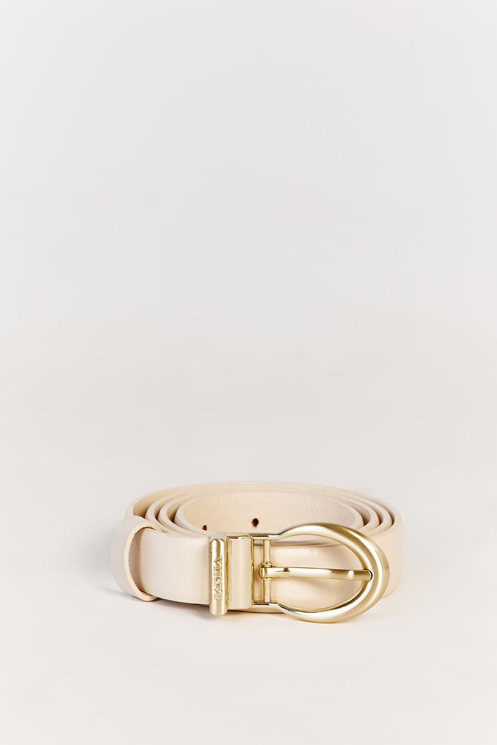 Sancia Mischa Leather Waist Belt in Off White with Gold Hardware