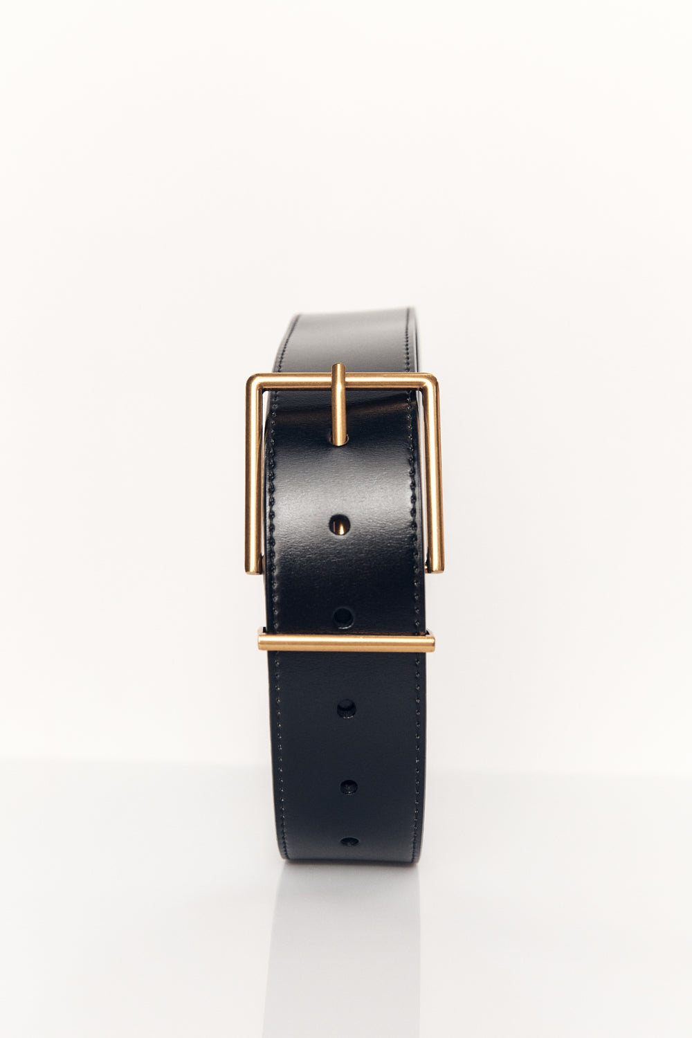 Hudson Men's Black Leather Belt with Gold Hardware