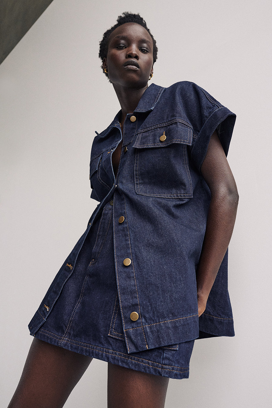 Felix Indigo Denim Shirt - Boxy Fit Short Sleeve Button Up