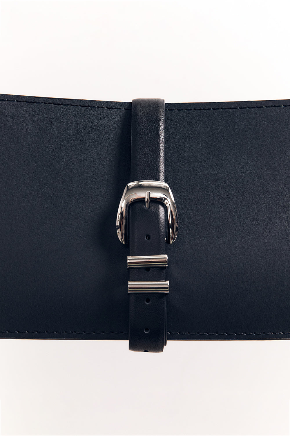 Windsor Adjustable Black Leather Belt with Silver Hardware