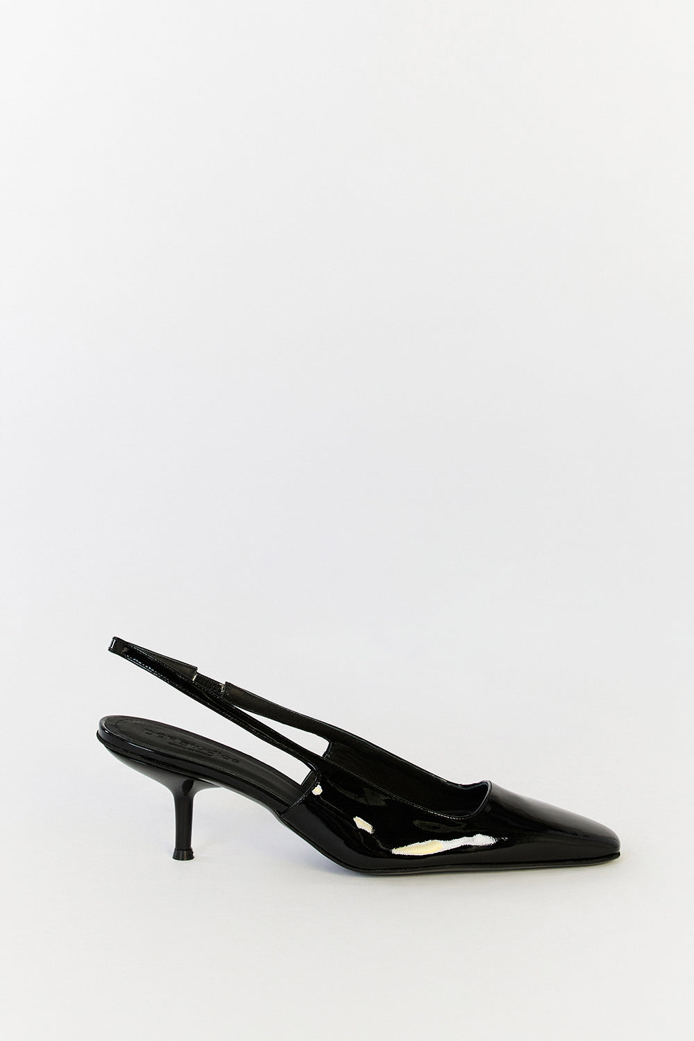 DOF STUDIOS Cecilia Black Patent Leather Slingback Heels