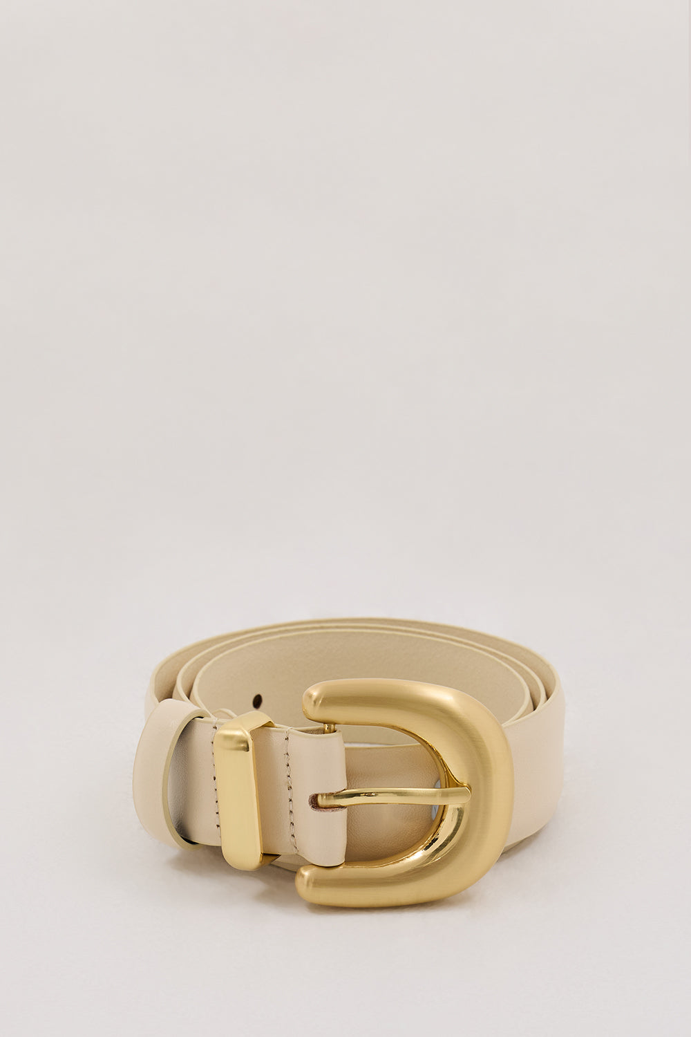 Sancia Myrna Handcrafted Wide Leather Belt with Chunky Buckle - Ecru