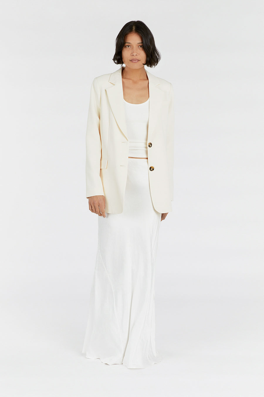Rowan Relaxed Fit Cream Blazer with Prominent Shoulders