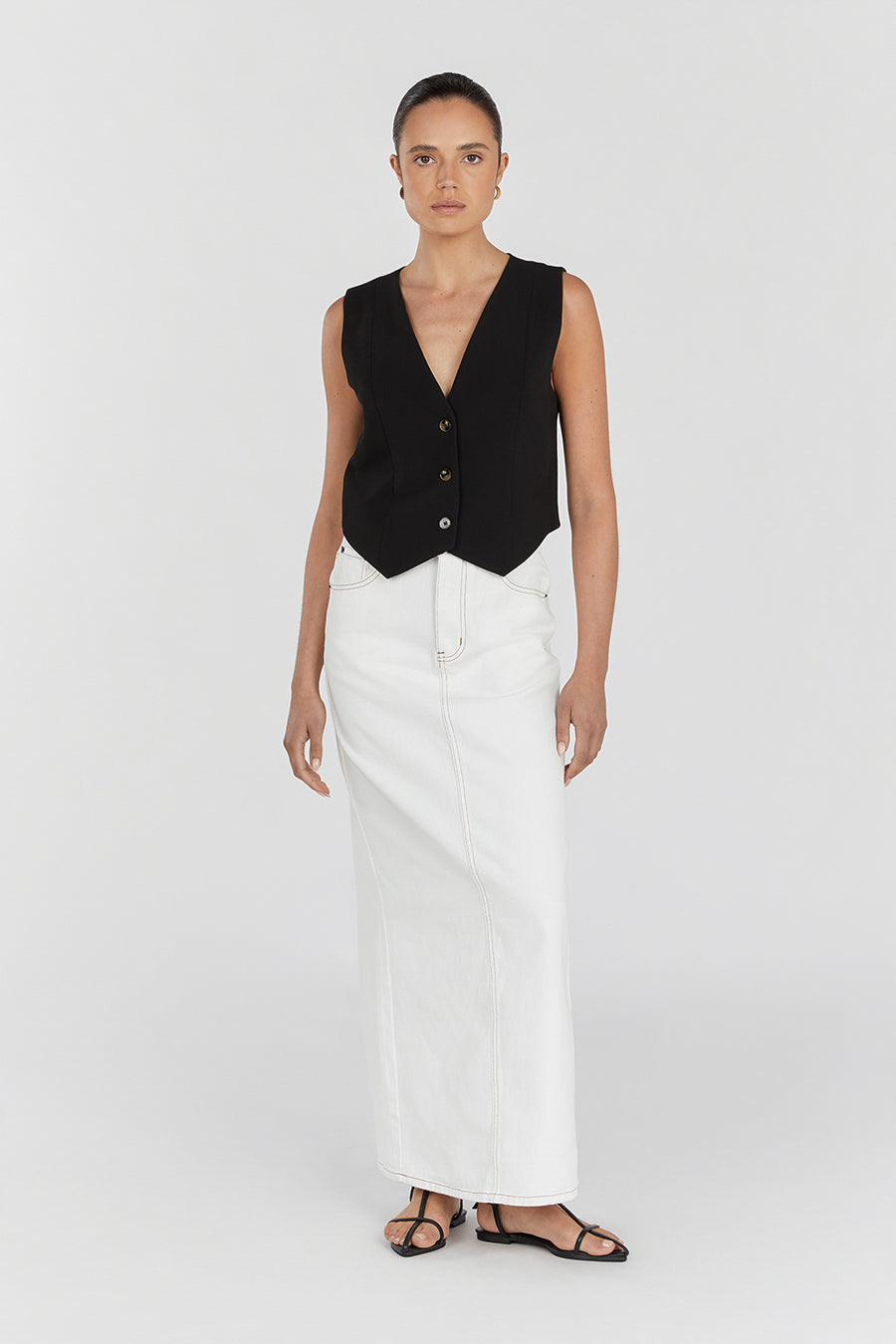 Rowan Black V-Neck Sleeveless Vest for Women