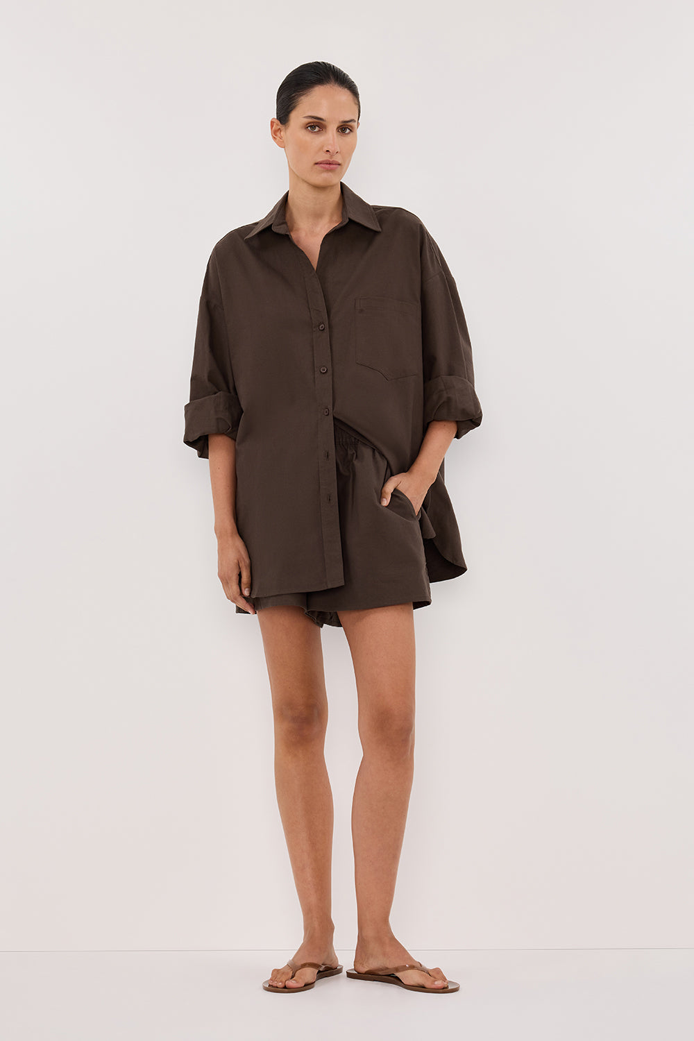 DISSH Rhea Bitter Chocolate Oversized Cotton Shirt