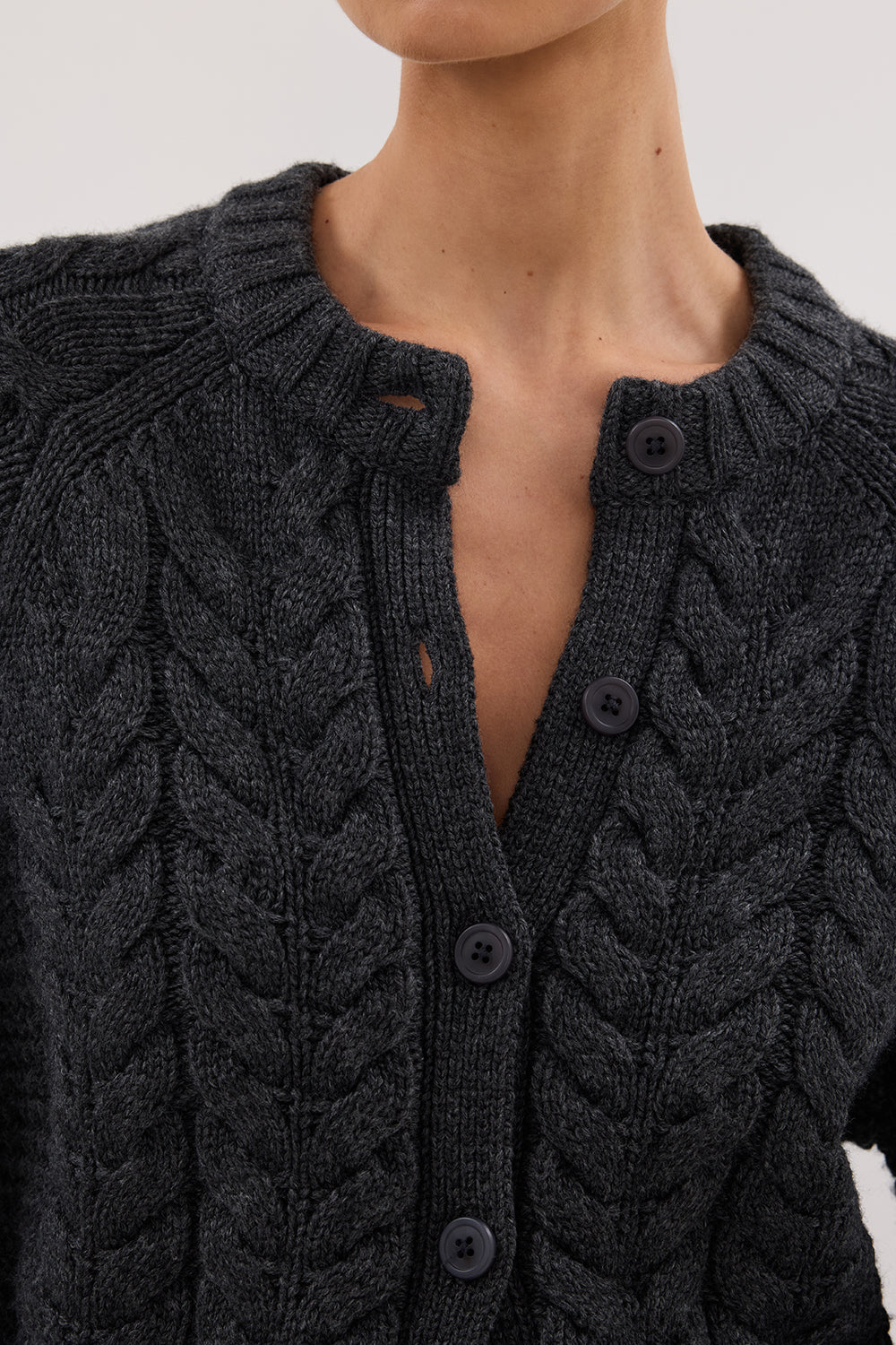 Tom Men's Charcoal Cable Knit Cardigan - Relaxed Fit Long Sleeve