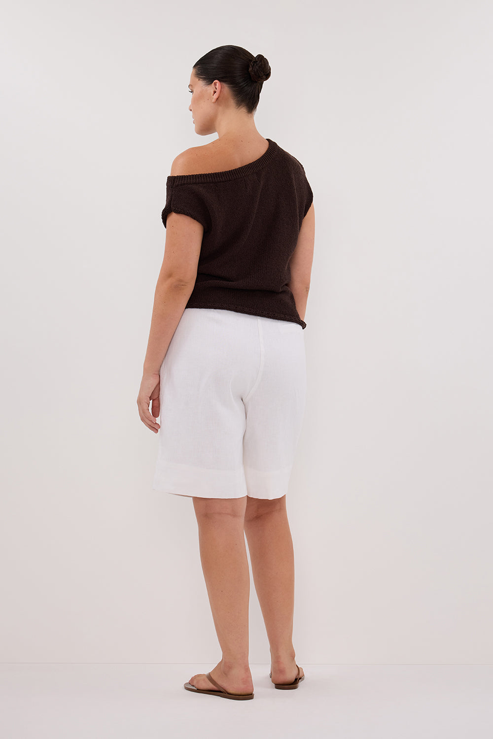 Chocolate Brown Asymmetrical Knit Top – Relaxed Fit & Rolled Hem