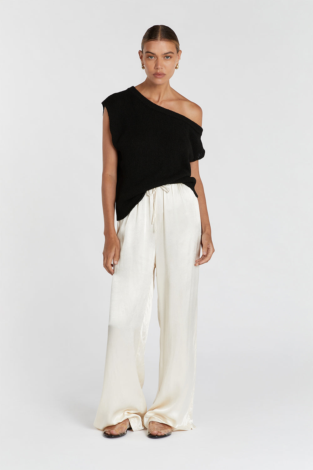 Kerry Black Asymmetrical Knit Top - Relaxed Fit Textured