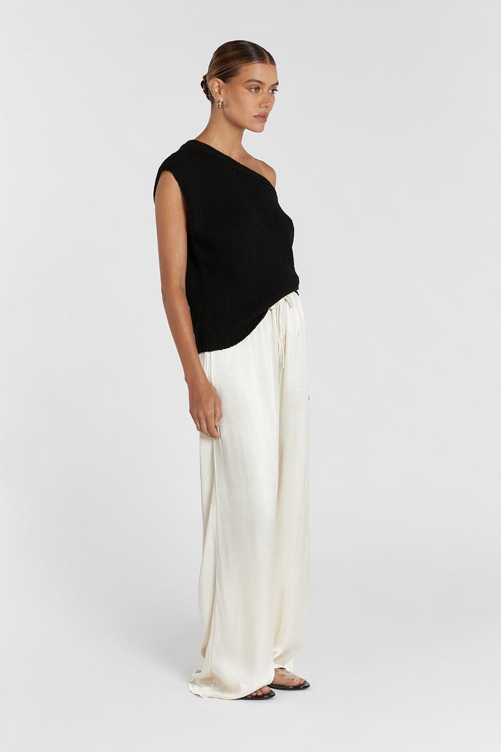 Kerry Black Asymmetrical Knit Top - Relaxed Fit Textured