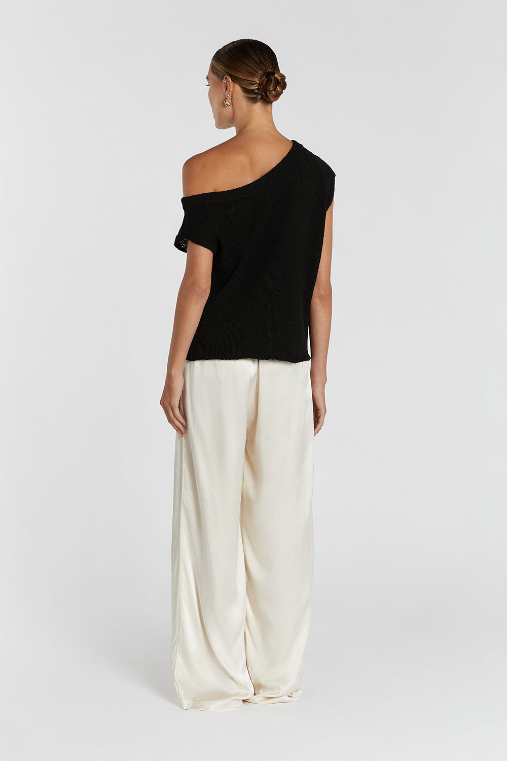 Kerry Black Asymmetrical Knit Top - Relaxed Fit Textured