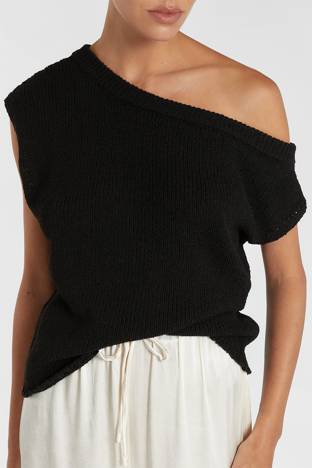 Kerry Black Asymmetrical Knit Top - Relaxed Fit Textured