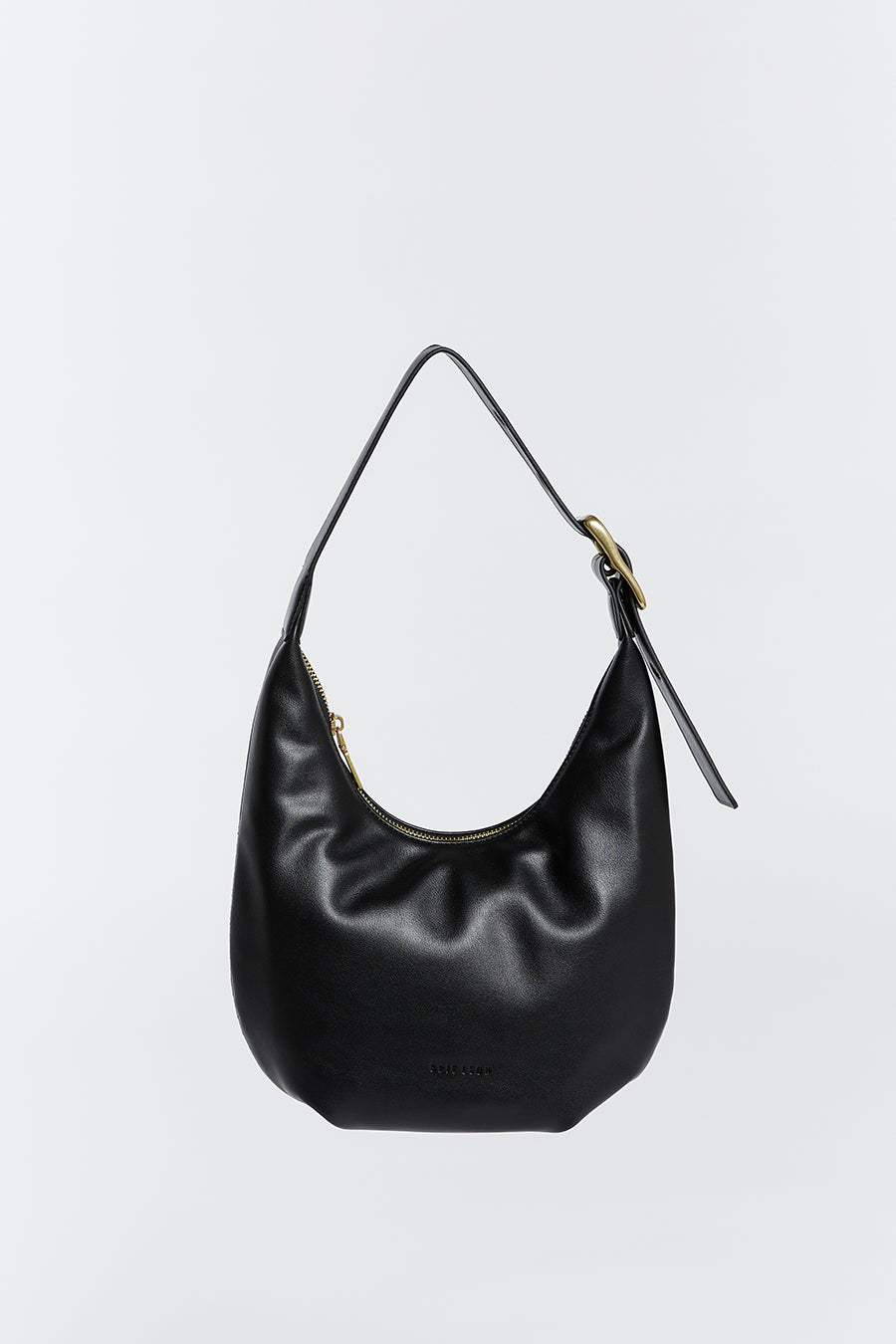 Brie Leon Black Recycled Leather Croissant Bag with Adjustable Strap