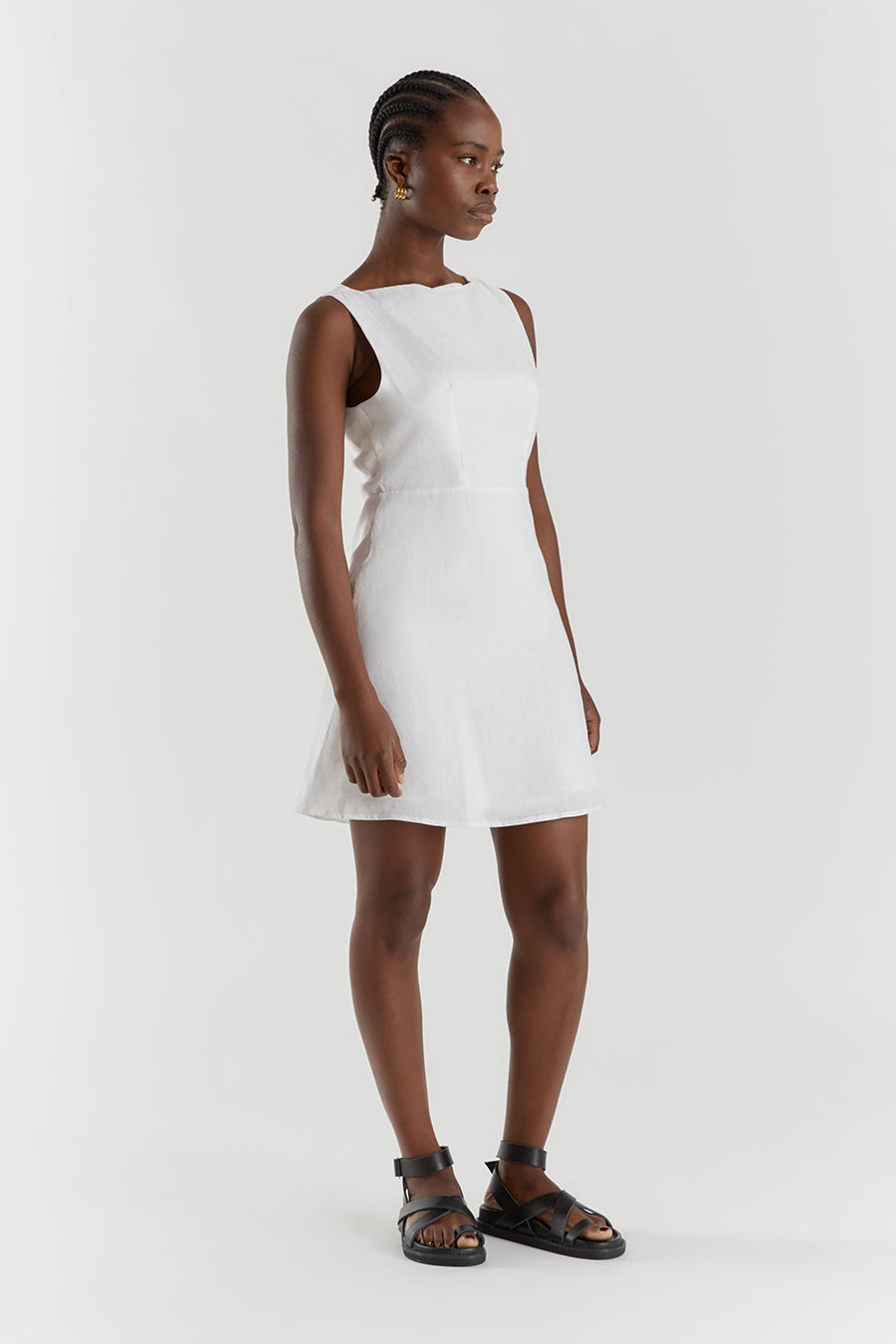 Tyla White Linen Mini Dress - Sleeveless A-Line Summer Dress