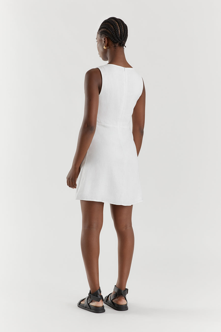 Tyla White Linen Mini Dress - Sleeveless A-Line Summer Dress