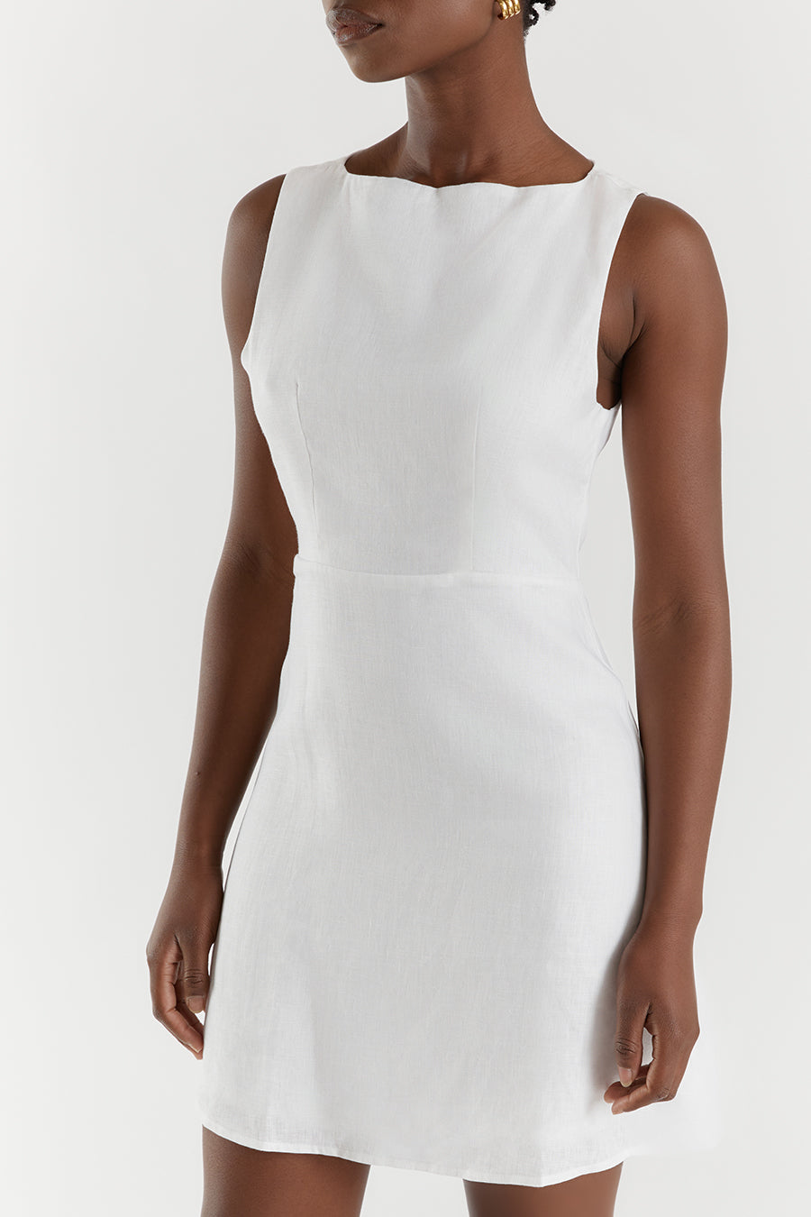 Tyla White Linen Mini Dress - Sleeveless A-Line Summer Dress
