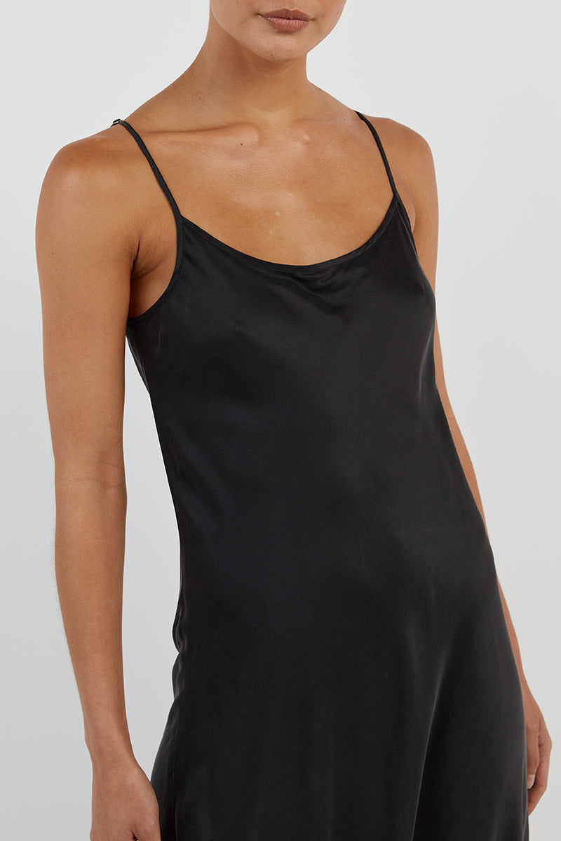 Layla Black Silk Maxi Dress with Adjustable Straps