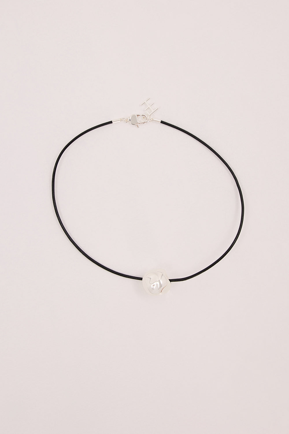 Silver Hammered Ball Choker Necklace - Leather Cord Jewelry