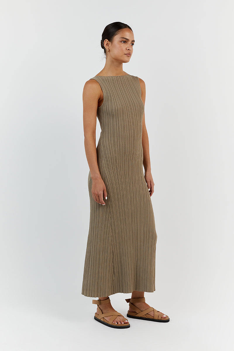 Ivy Moss Sleeveless Bodycon Midi Dress - Stretch Knit A-Line Hem