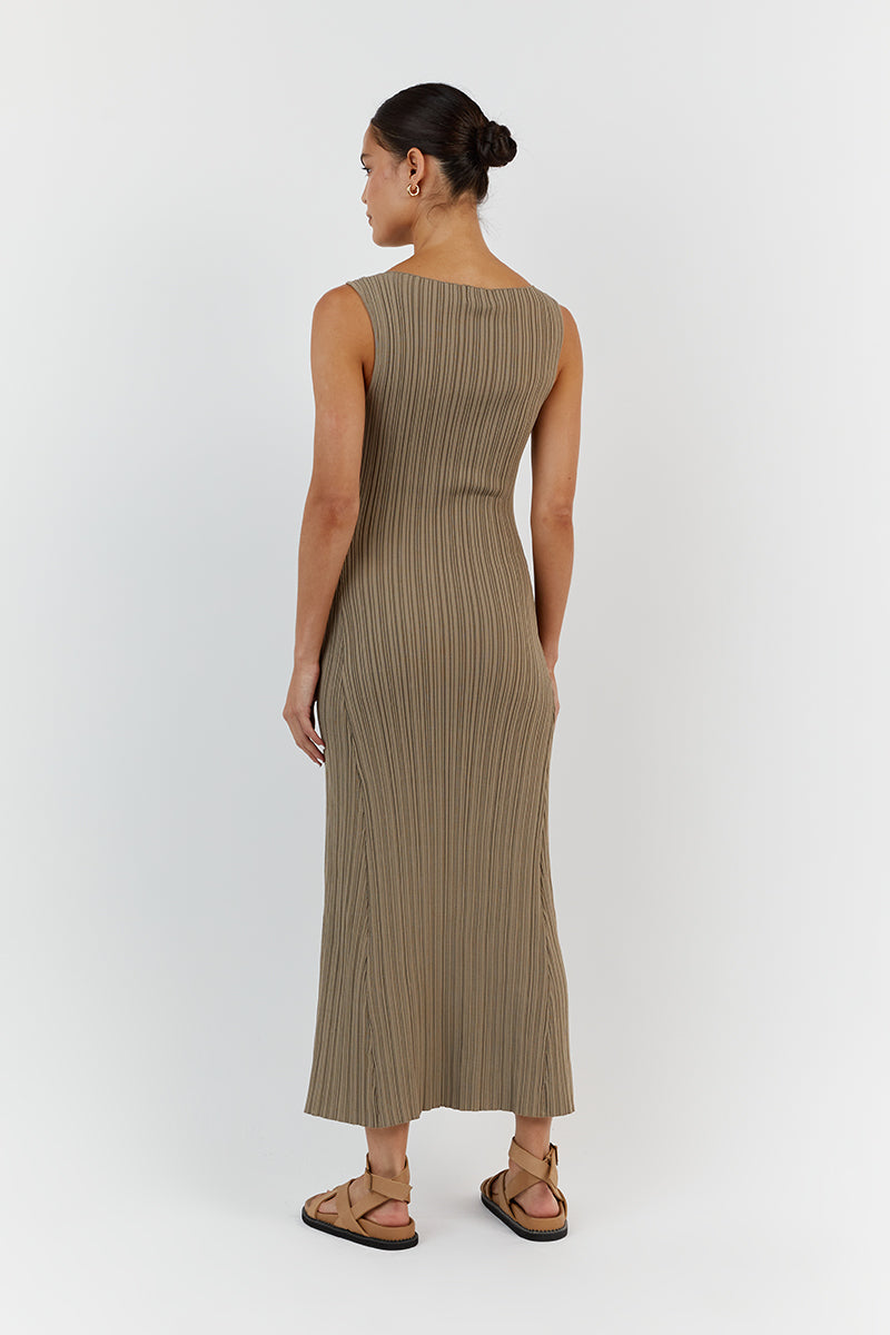 Ivy Moss Sleeveless Bodycon Midi Dress - Stretch Knit A-Line Hem