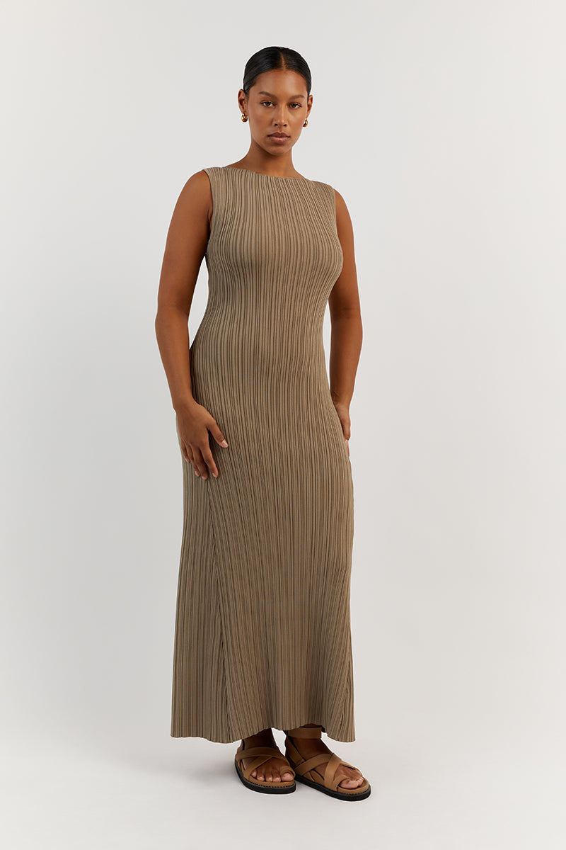 Ivy Moss Sleeveless Bodycon Midi Dress - Stretch Knit A-Line Hem