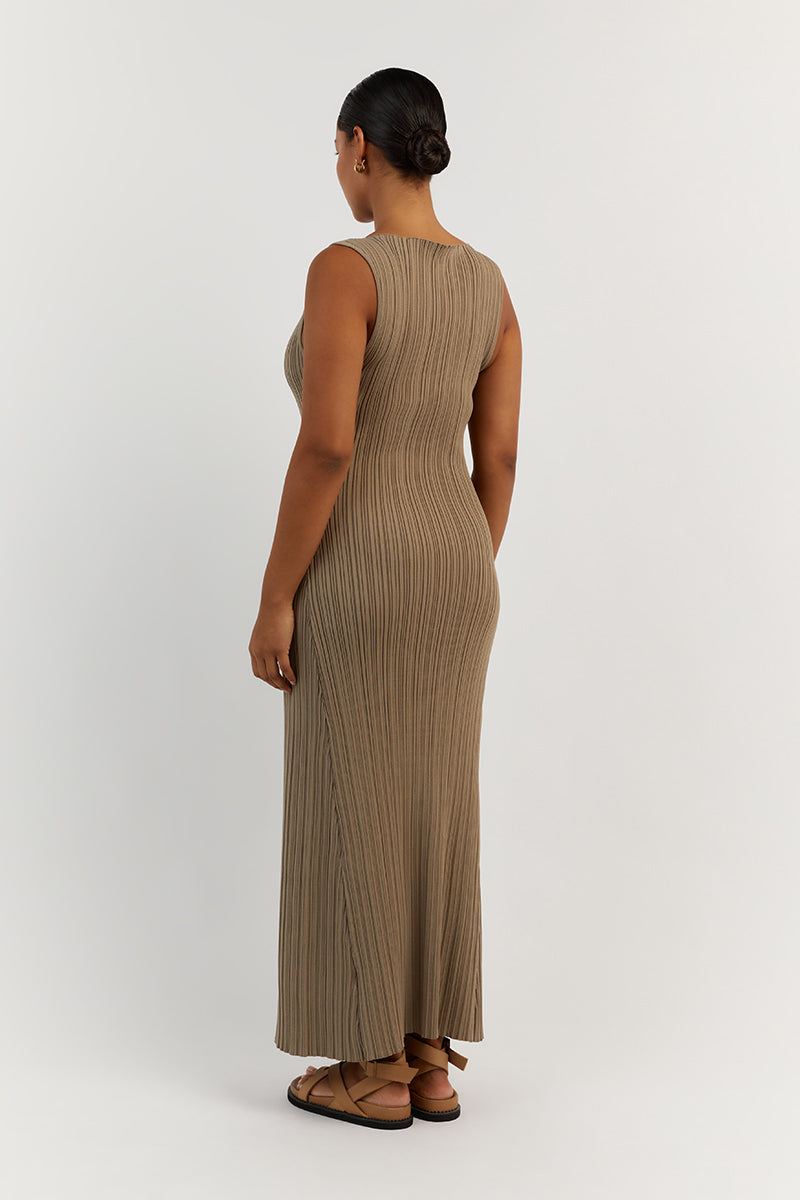 Ivy Moss Sleeveless Bodycon Midi Dress - Stretch Knit A-Line Hem