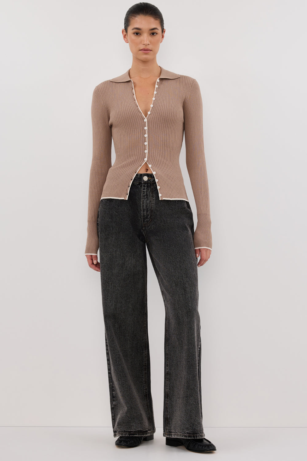 Leonie Polo Knit Top - Long Sleeve Form Fitting Women's Shirt