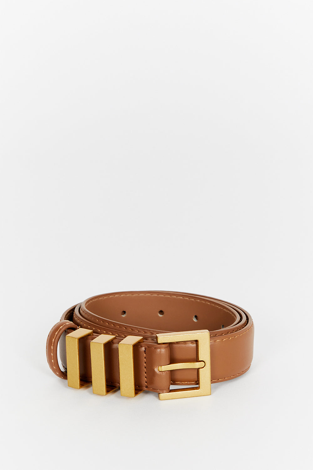 Tobias Tan Genuine Leather Belt with Gold Hardware – Adjustable Waist Belt