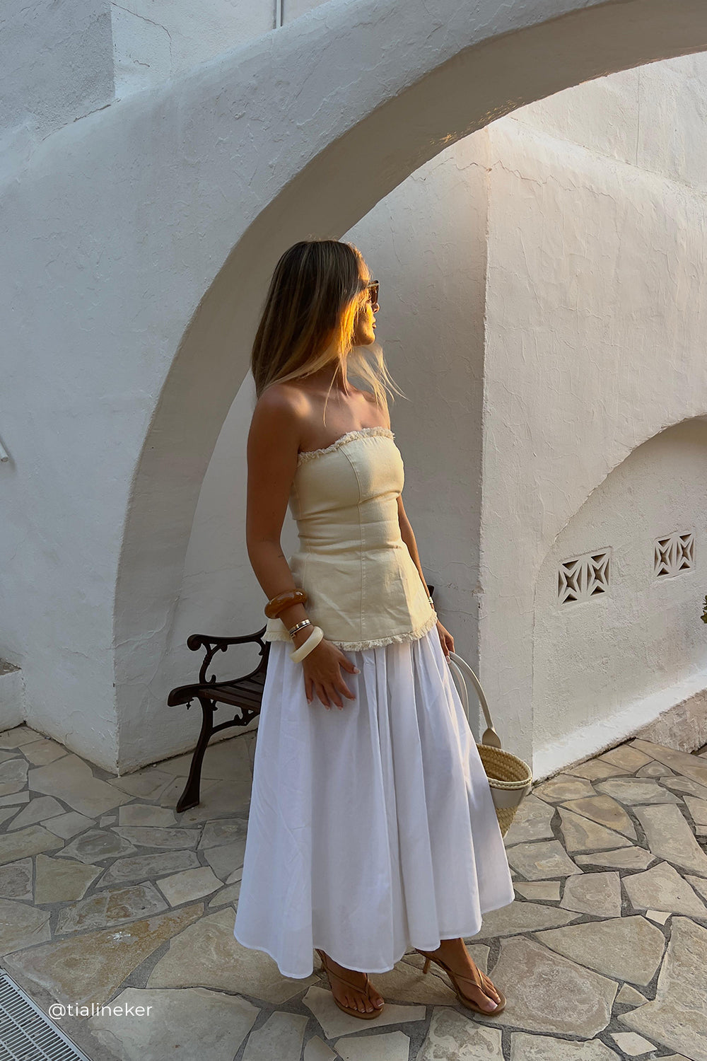 Zahara Strapless Linen Fringed Top with Back Zip