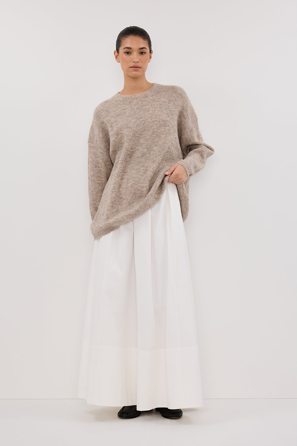 Anderson Taupe Marle Knit Sweater - Relaxed Fit Longline Jumper