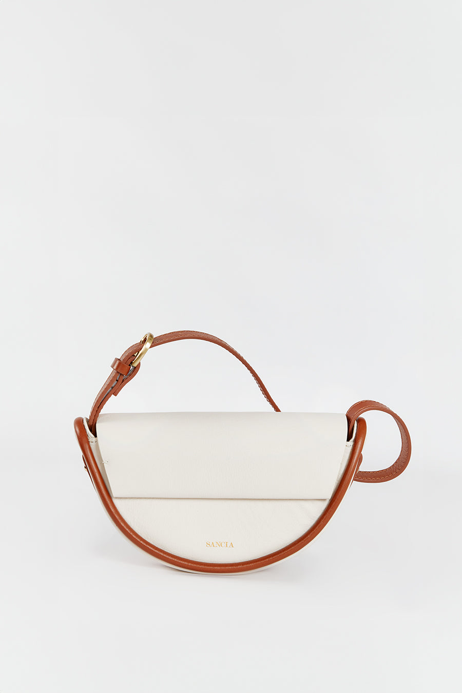 Sancia Aimee Leather Shoulder Bag in Off White