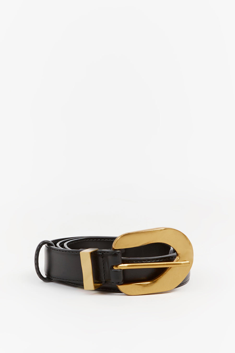 Albury Black Leather Belt with Gold Hardware – Adjustable Waist Belt